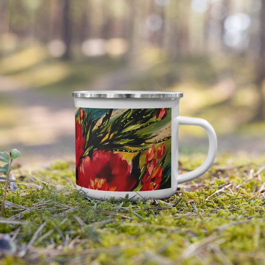 Mug for camping with floral art by Dawn Nagle