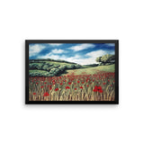 Rolling Hills and Poppies, Italy, framed